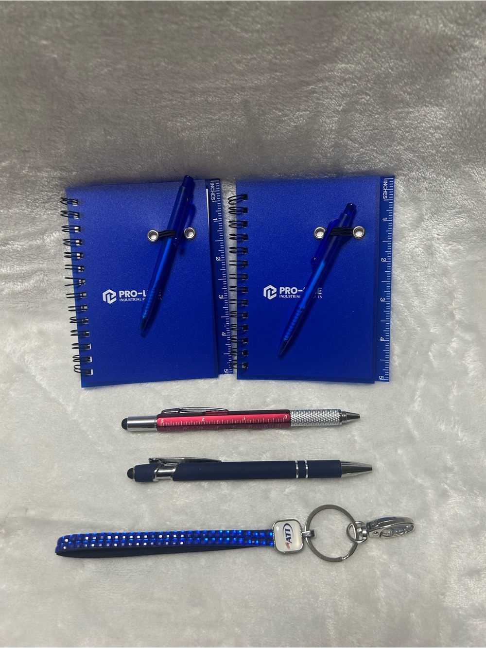 2 small blue spiral notebook pen set 2 pens rhinestone wristlet keychain strap